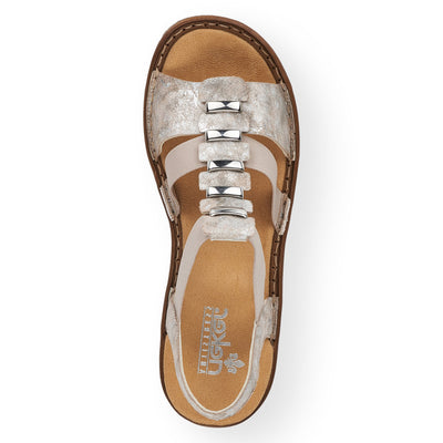 RIEKER - 62850-90- FLAT FASHION SANDAL - BEIGE METALLIC