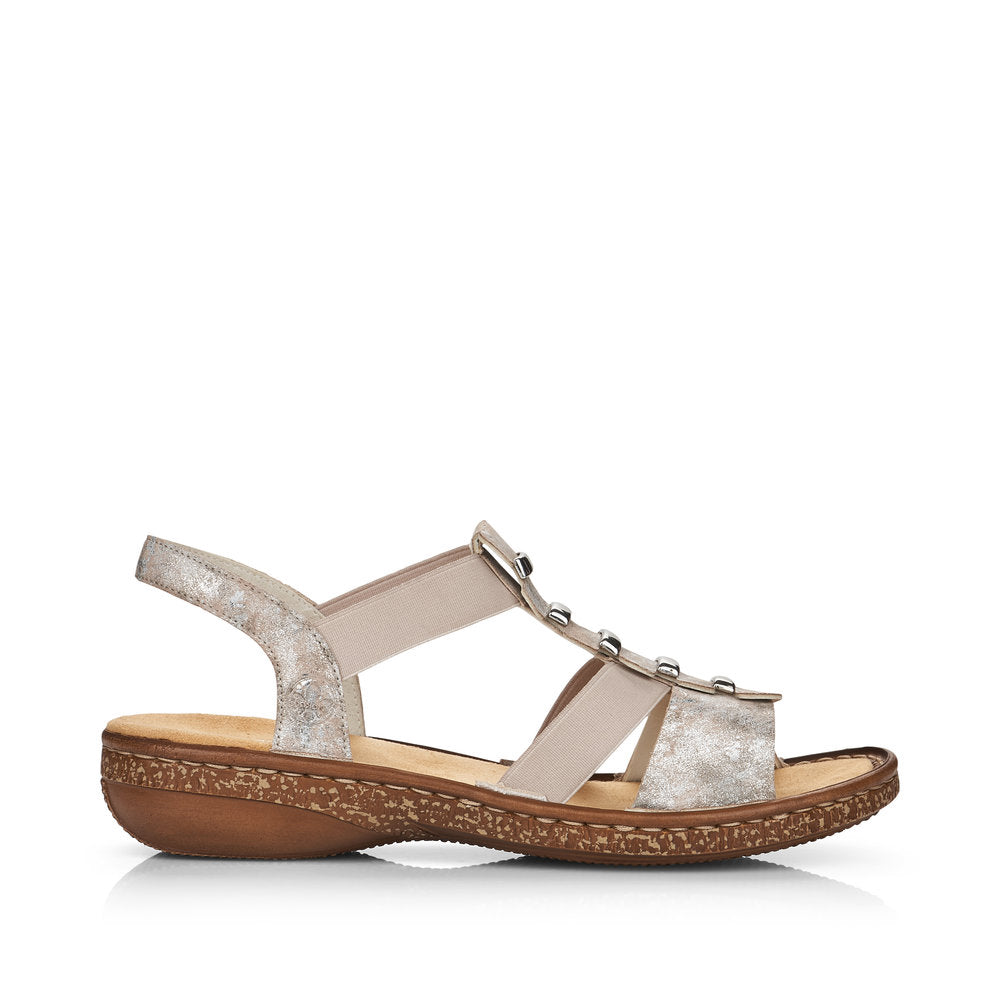 RIEKER - 62850-90- FLAT FASHION SANDAL - BEIGE METALLIC