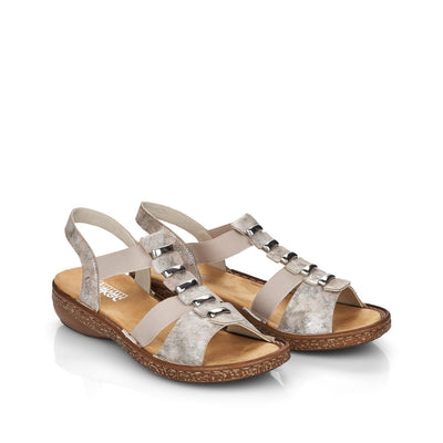 RIEKER - 62850-90- FLAT FASHION SANDAL - BEIGE METALLIC