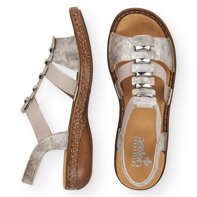 RIEKER - 62850-90- FLAT FASHION SANDAL - BEIGE METALLIC