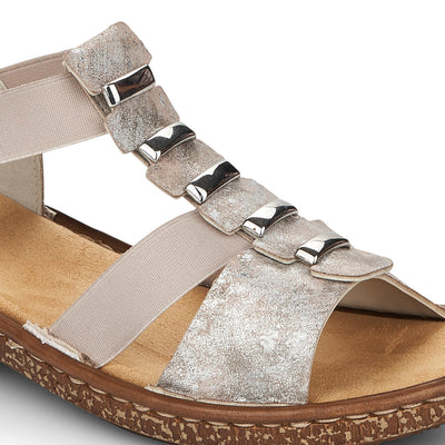 RIEKER - 62850-90- FLAT FASHION SANDAL - BEIGE METALLIC