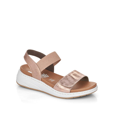 RIEKER - 64300-31 LOW WEDGE ELASTICATED STRAP SANDAL - PINK