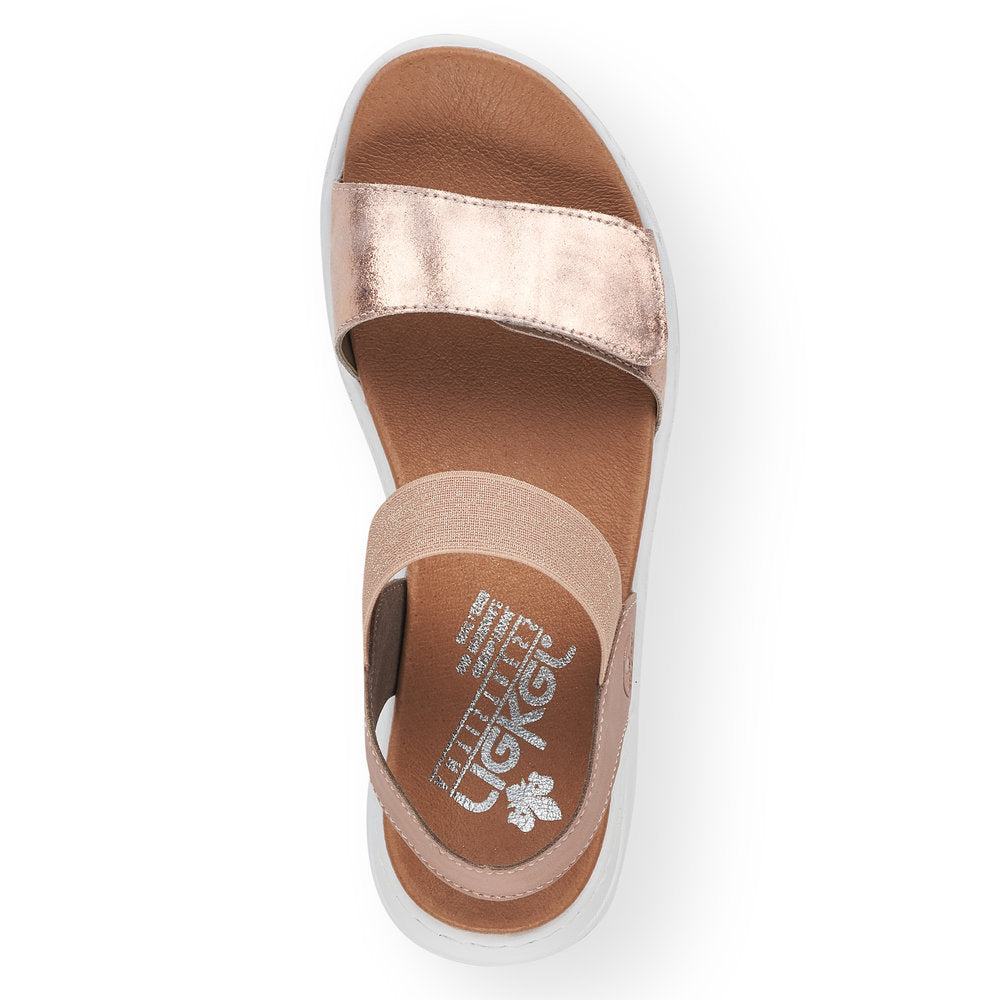 RIEKER - 64300-31 LOW WEDGE ELASTICATED STRAP SANDAL - PINK