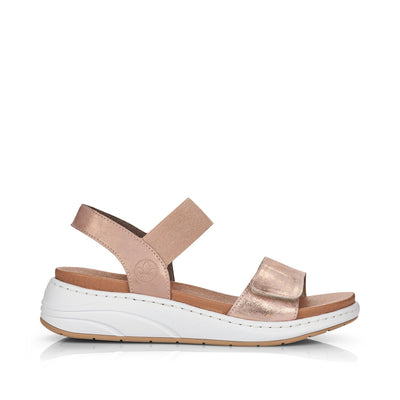 RIEKER - 64300-31 LOW WEDGE ELASTICATED STRAP SANDAL - PINK