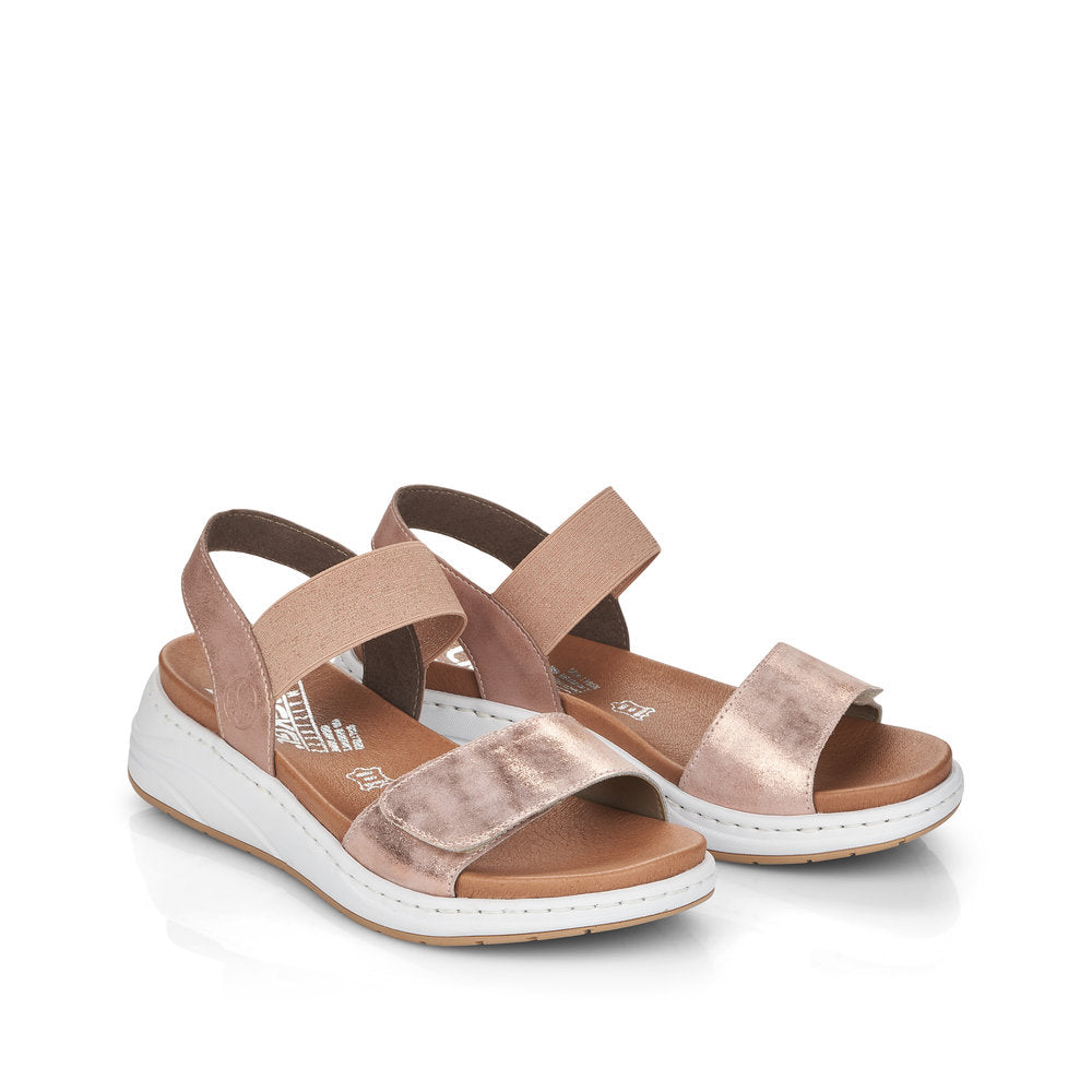 RIEKER - 64300-31 LOW WEDGE ELASTICATED STRAP SANDAL - PINK