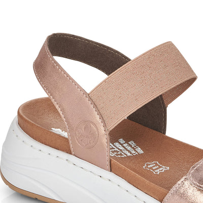 RIEKER - 64300-31 LOW WEDGE ELASTICATED STRAP SANDAL - PINK