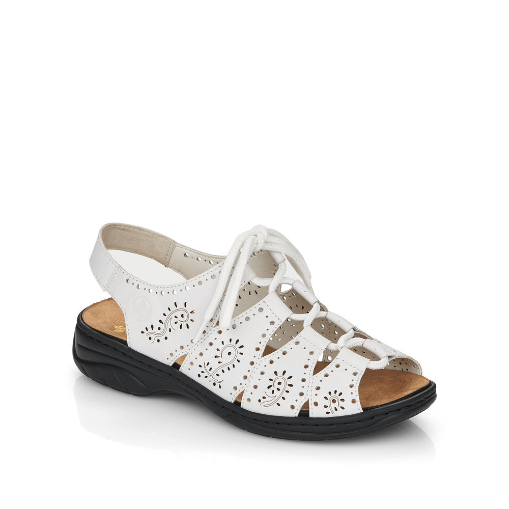 RIEKER - 64515-80 LACED SANDAL WITH LASER CUT DETAIL - WHITE