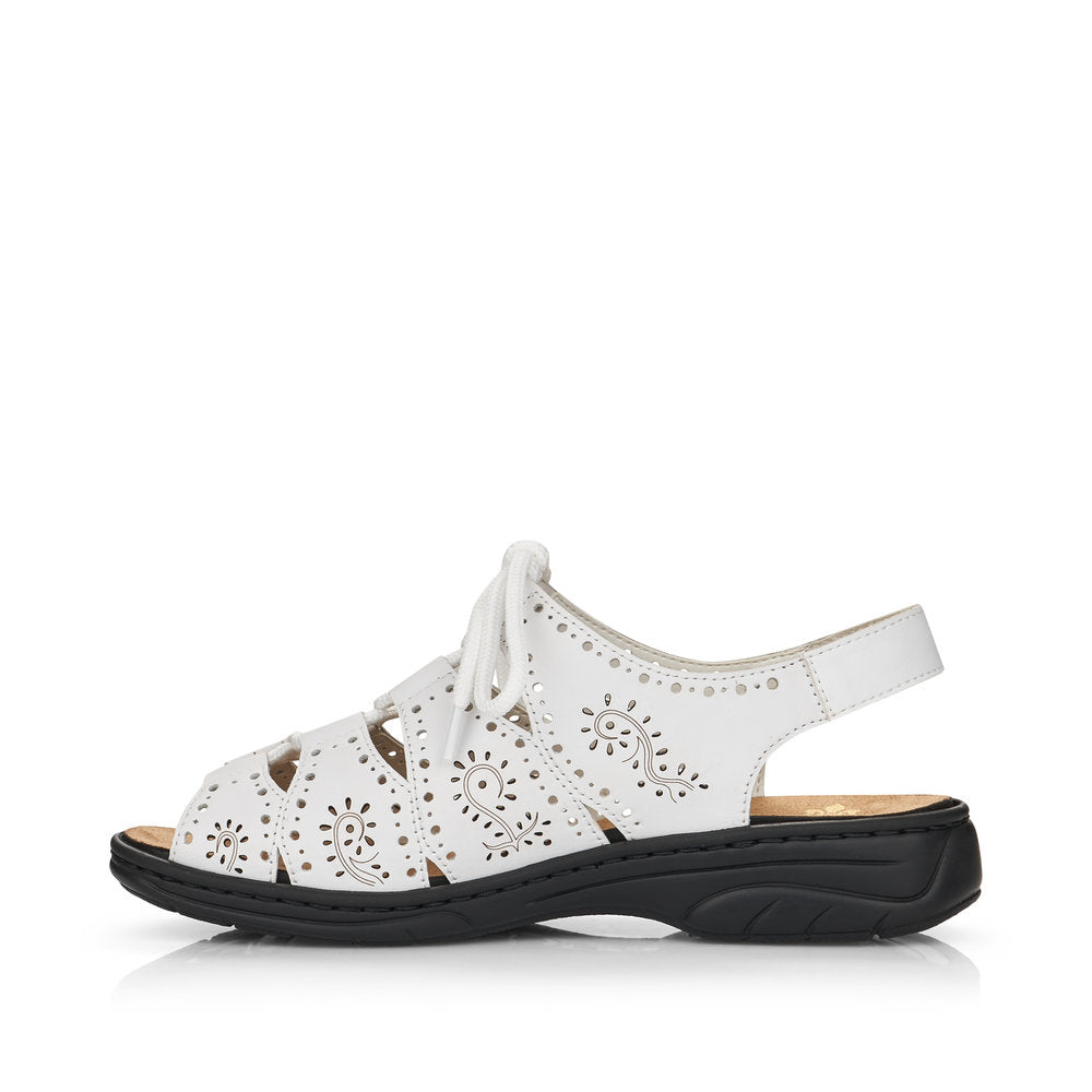 RIEKER - 64515-80 LACED SANDAL WITH LASER CUT DETAIL - WHITE