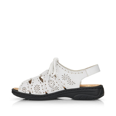RIEKER - 64515-80 LACED SANDAL WITH LASER CUT DETAIL - WHITE