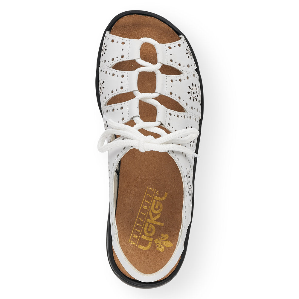 RIEKER - 64515-80 LACED SANDAL WITH LASER CUT DETAIL - WHITE