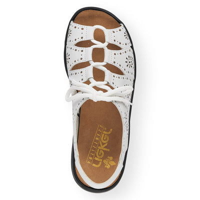 RIEKER - 64515-80 LACED SANDAL WITH LASER CUT DETAIL - WHITE