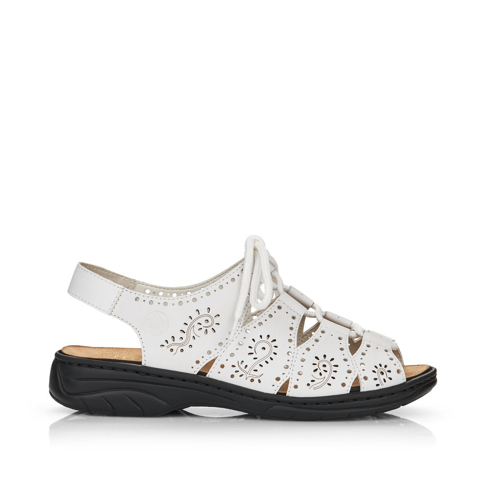 RIEKER - 64515-80 LACED SANDAL WITH LASER CUT DETAIL - WHITE