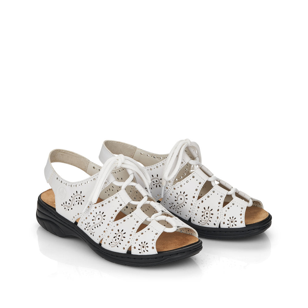 RIEKER - 64515-80 LACED SANDAL WITH LASER CUT DETAIL - WHITE