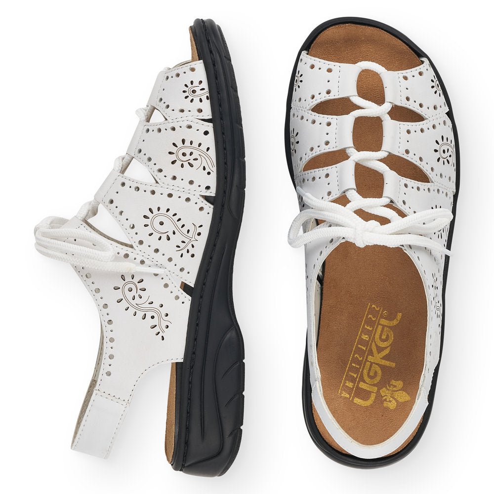 RIEKER - 64515-80 LACED SANDAL WITH LASER CUT DETAIL - WHITE
