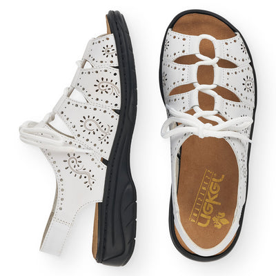 RIEKER - 64515-80 LACED SANDAL WITH LASER CUT DETAIL - WHITE