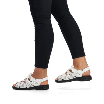 RIEKER - 64515-80 LACED SANDAL WITH LASER CUT DETAIL - WHITE