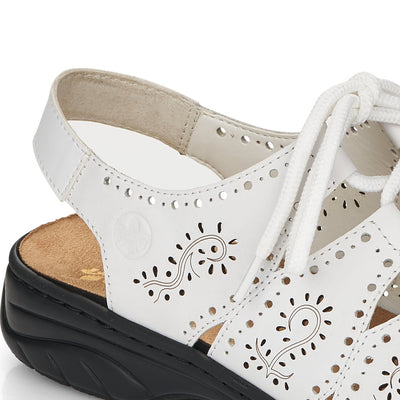 RIEKER - 64515-80 LACED SANDAL WITH LASER CUT DETAIL - WHITE