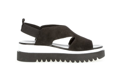 GABOR - 64.614.17 LOW WEDGE SANDAL - BLACK NUBUCK