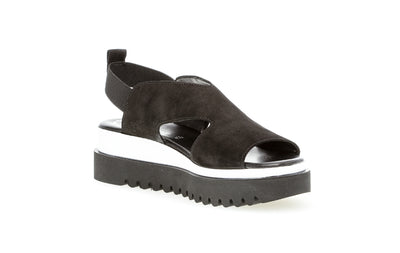 GABOR - 64.614.17 LOW WEDGE SANDAL - BLACK NUBUCK