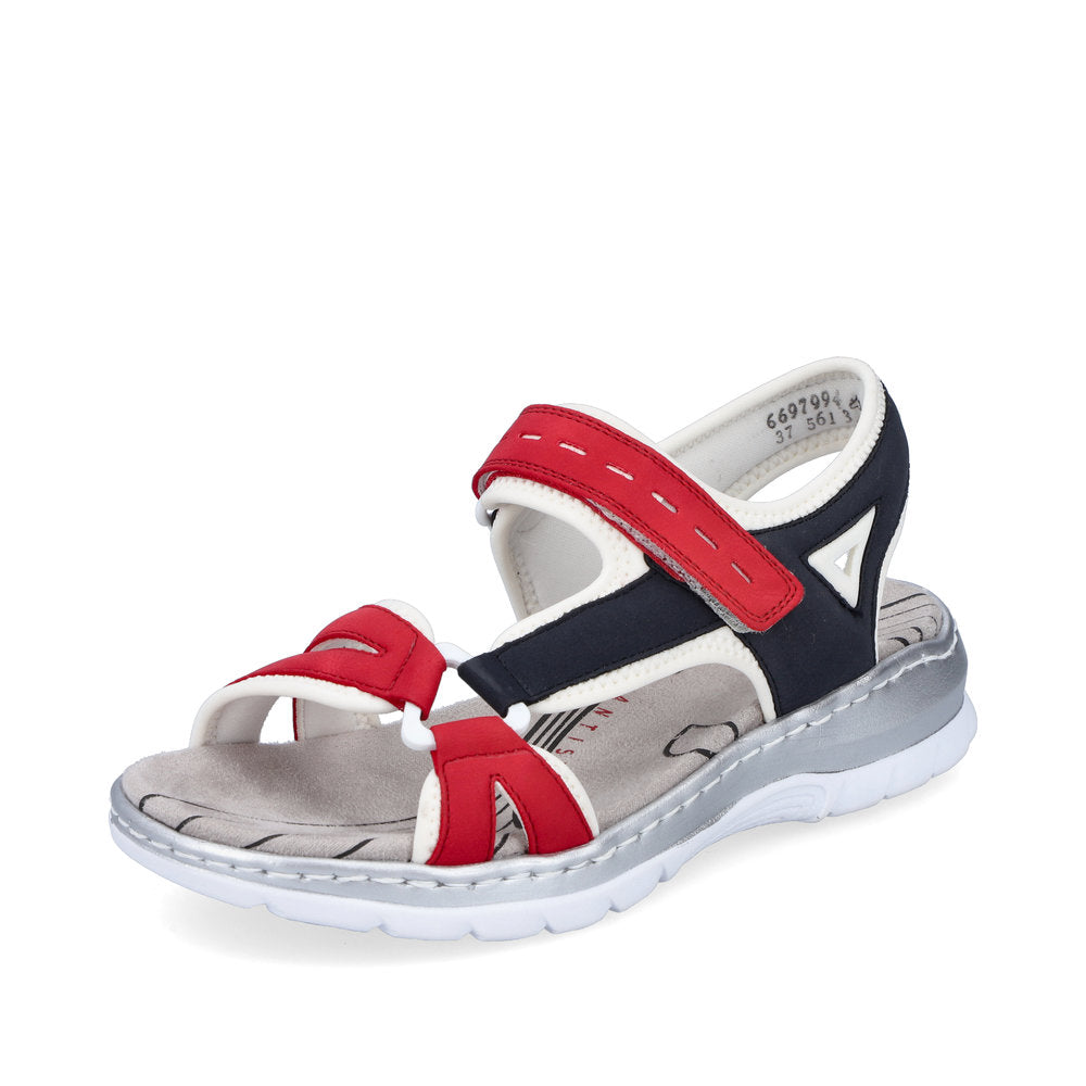 RIEKER - 66979-94 FLAT VELCRO STRAP COMFORT SANDAL - RED MULTI