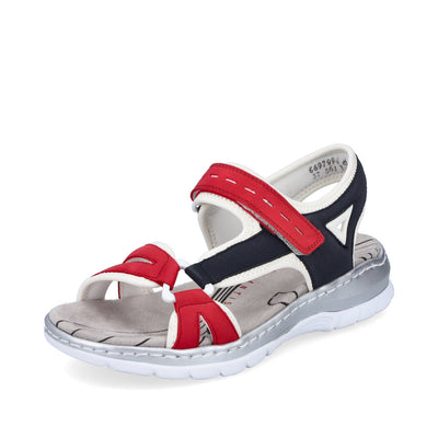 RIEKER - 66979-94 FLAT VELCRO STRAP COMFORT SANDAL - RED MULTI