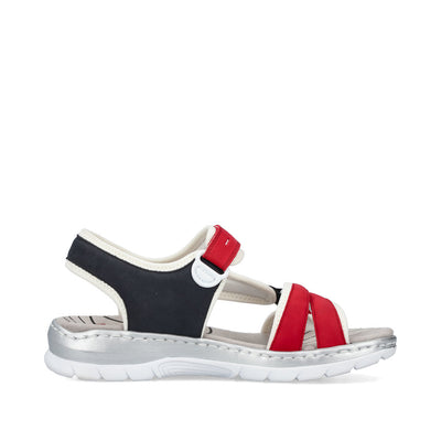 RIEKER - 66979-94 FLAT VELCRO STRAP COMFORT SANDAL - RED MULTI