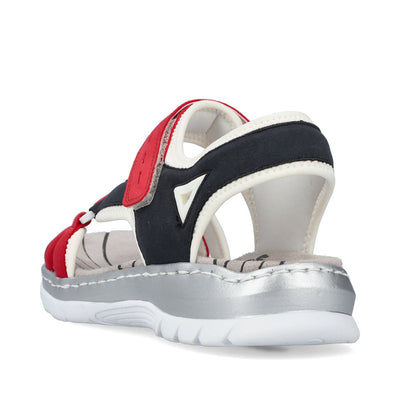 RIEKER - 66979-94 FLAT VELCRO STRAP COMFORT SANDAL - RED MULTI