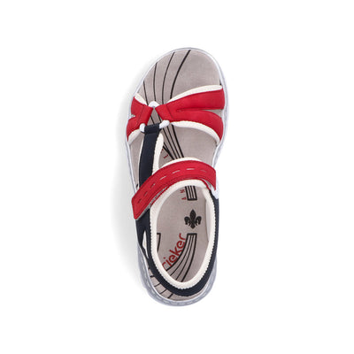 RIEKER - 66979-94 FLAT VELCRO STRAP COMFORT SANDAL - RED MULTI