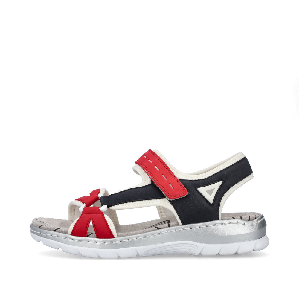 RIEKER - 66979-94 FLAT VELCRO STRAP COMFORT SANDAL - RED MULTI