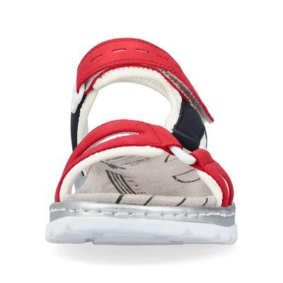RIEKER - 66979-94 FLAT VELCRO STRAP COMFORT SANDAL - RED MULTI