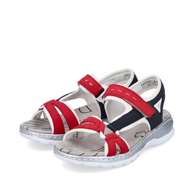 RIEKER - 66979-94 FLAT VELCRO STRAP COMFORT SANDAL - RED MULTI