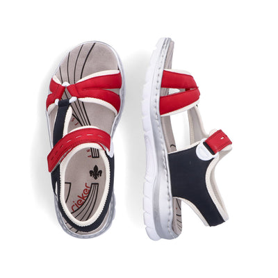 RIEKER - 66979-94 FLAT VELCRO STRAP COMFORT SANDAL - RED MULTI