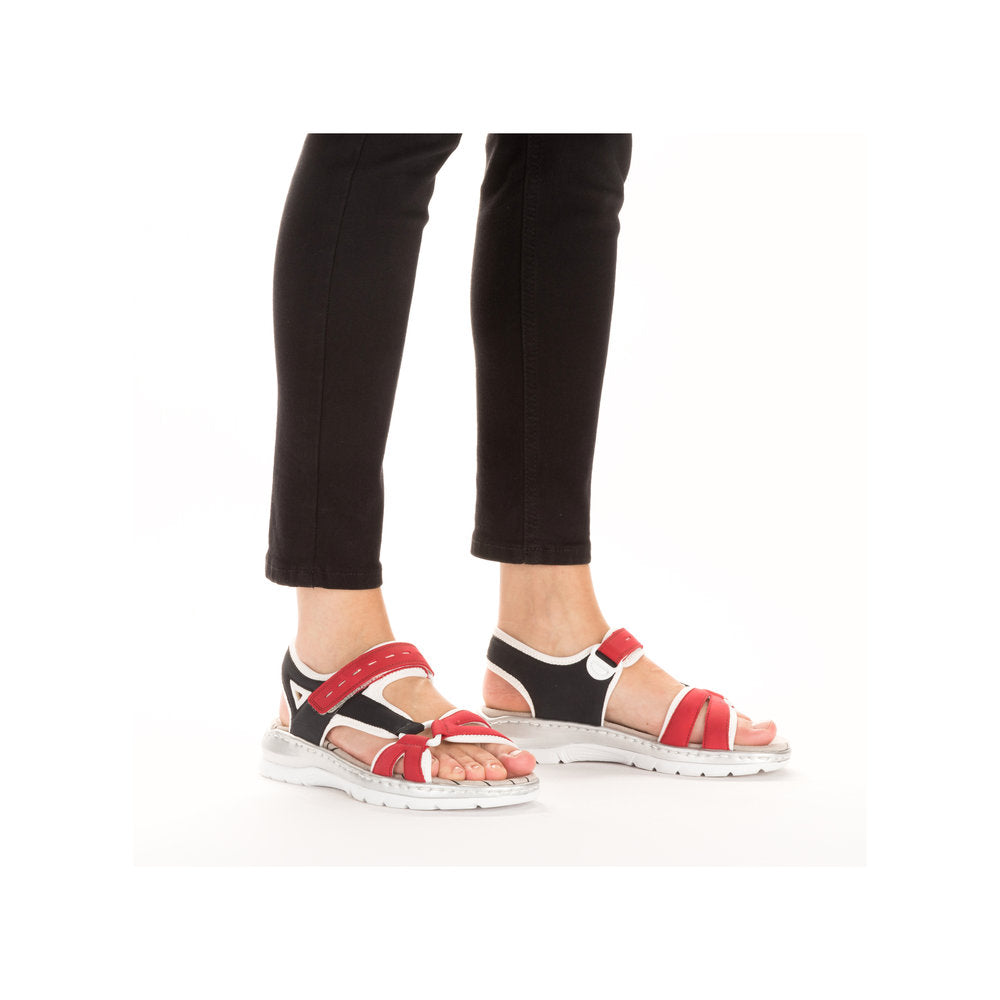 RIEKER - 66979-94 FLAT VELCRO STRAP COMFORT SANDAL - RED MULTI