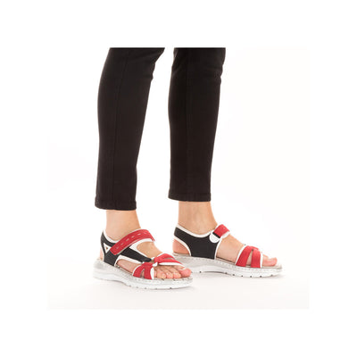RIEKER - 66979-94 FLAT VELCRO STRAP COMFORT SANDAL - RED MULTI