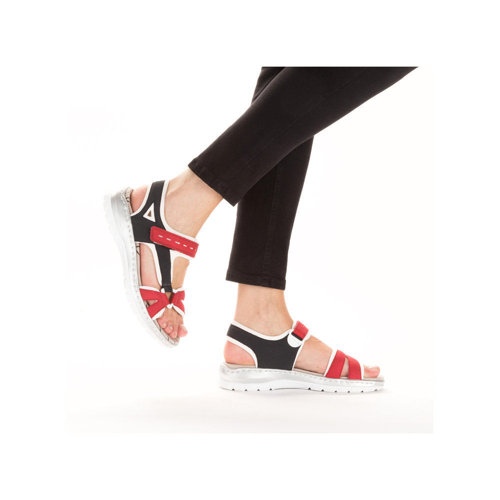 RIEKER - 66979-94 FLAT VELCRO STRAP COMFORT SANDAL - RED MULTI