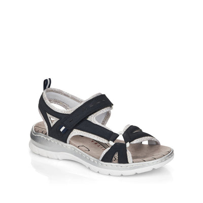 RIEKER - 66980-14 FLAT VELCRO STRAP COMFORT SANDAL - NAVY