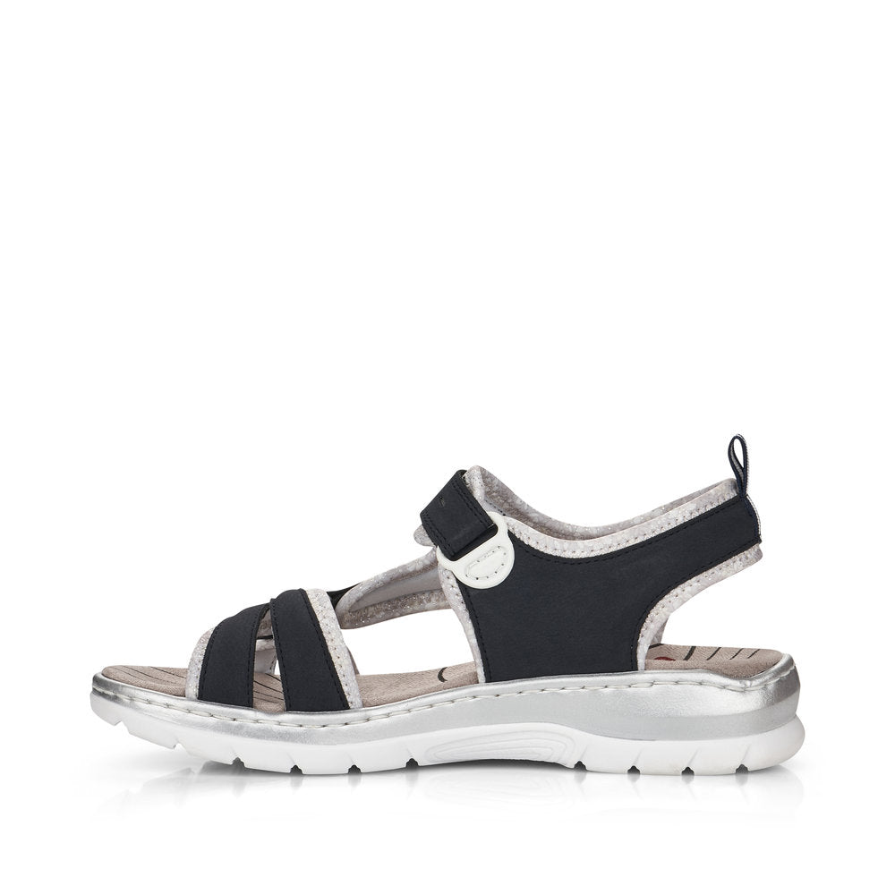 RIEKER - 66980-14 FLAT VELCRO STRAP COMFORT SANDAL - NAVY