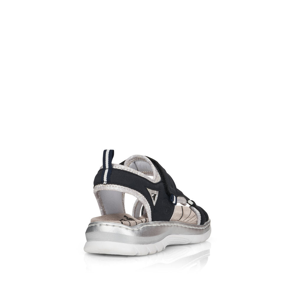 RIEKER - 66980-14 FLAT VELCRO STRAP COMFORT SANDAL - NAVY