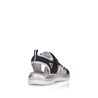 RIEKER - 66980-14 FLAT VELCRO STRAP COMFORT SANDAL - NAVY