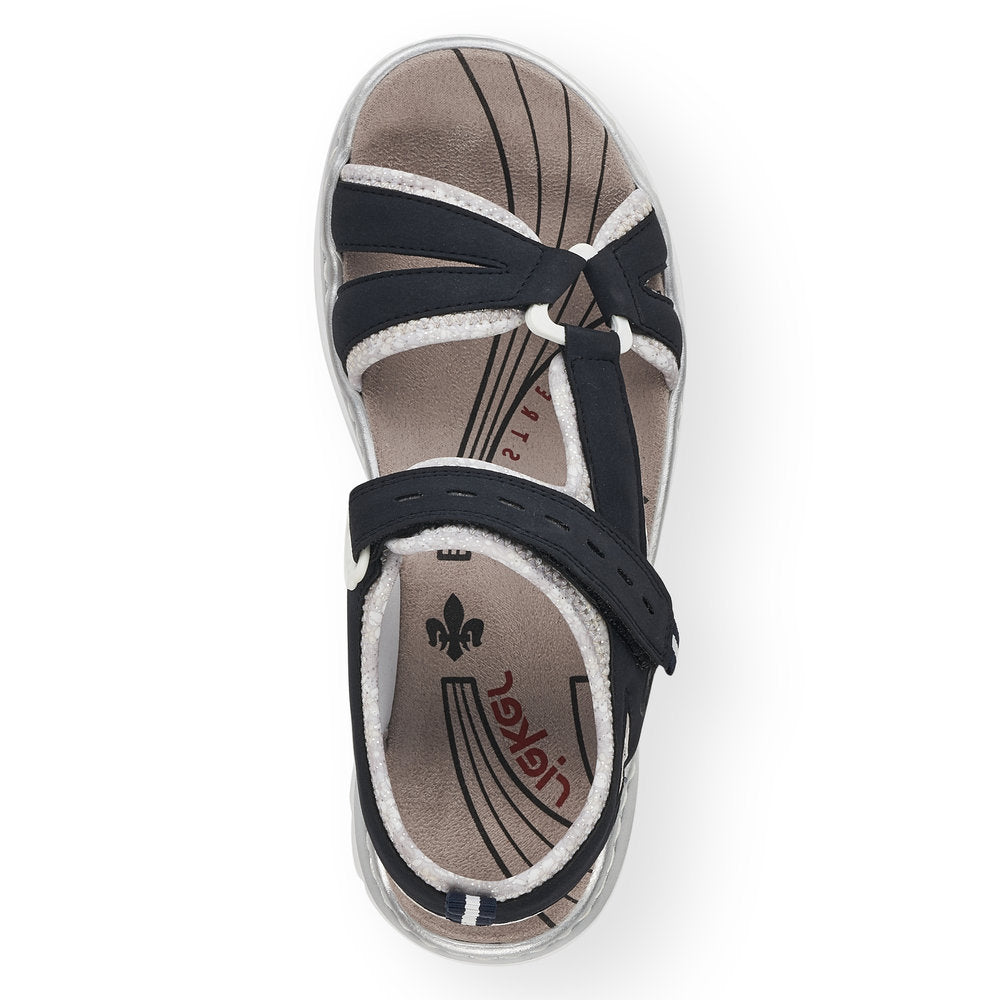 RIEKER - 66980-14 FLAT VELCRO STRAP COMFORT SANDAL - NAVY