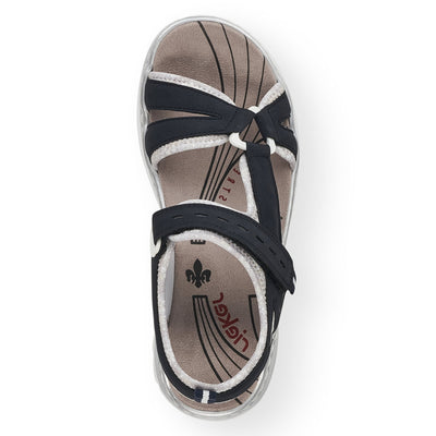 RIEKER - 66980-14 FLAT VELCRO STRAP COMFORT SANDAL - NAVY