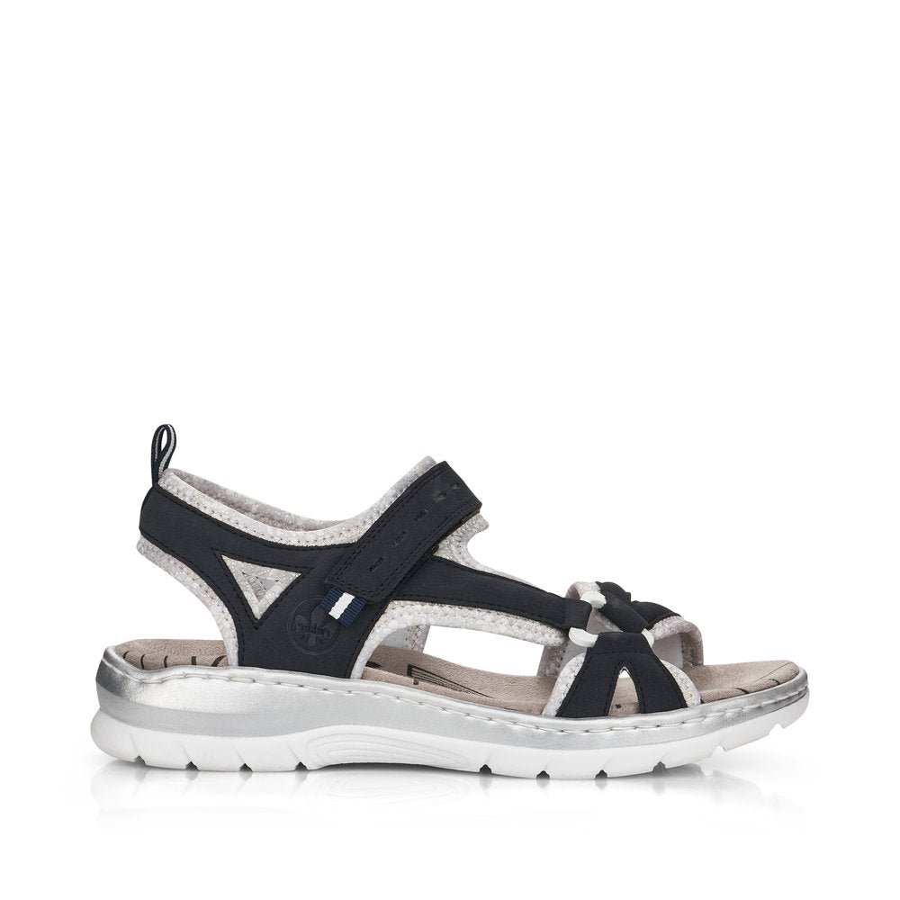 RIEKER - 66980-14 FLAT VELCRO STRAP COMFORT SANDAL - NAVY