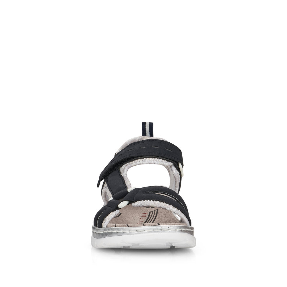 RIEKER - 66980-14 FLAT VELCRO STRAP COMFORT SANDAL - NAVY
