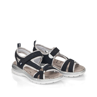 RIEKER - 66980-14 FLAT VELCRO STRAP COMFORT SANDAL - NAVY