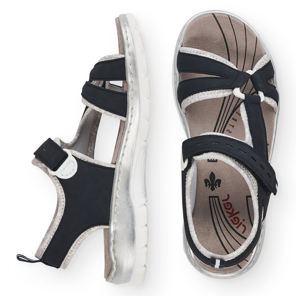 RIEKER - 66980-14 FLAT VELCRO STRAP COMFORT SANDAL - NAVY