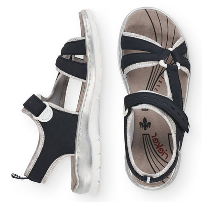 RIEKER - 66980-14 FLAT VELCRO STRAP COMFORT SANDAL - NAVY