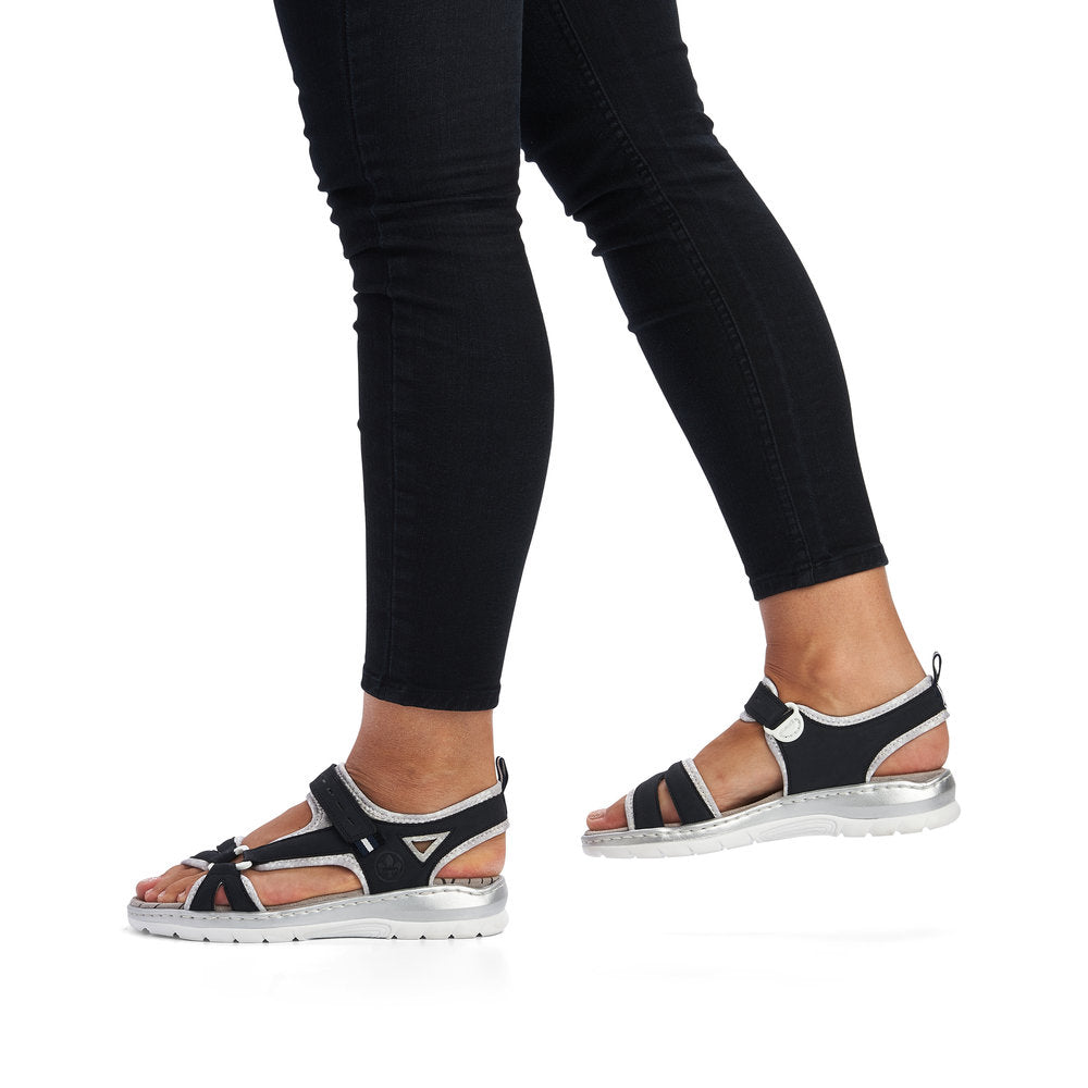 RIEKER - 66980-14 FLAT VELCRO STRAP COMFORT SANDAL - NAVY