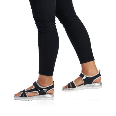 RIEKER - 66980-14 FLAT VELCRO STRAP COMFORT SANDAL - NAVY