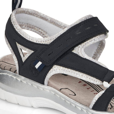 RIEKER - 66980-14 FLAT VELCRO STRAP COMFORT SANDAL - NAVY