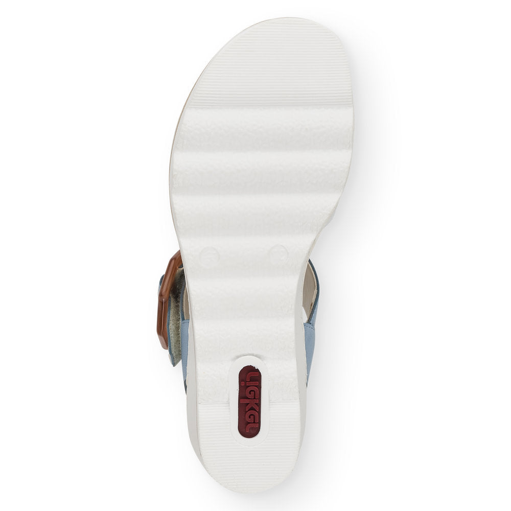 RIEKER - 67476-10 MEDIUM WEDGE FASHION "MOC BUCKLE" SANDAL - WHITE/BLUE